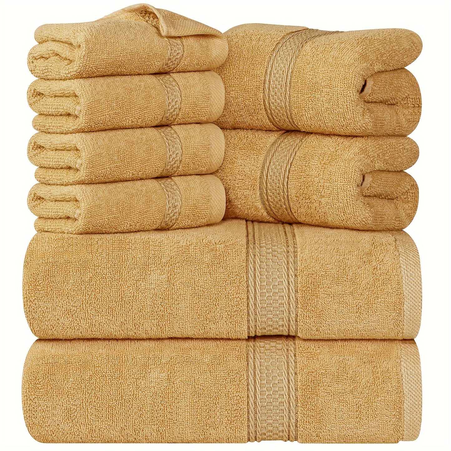 8-piece superior towel set made of ring spun cotton includes 2 bath towels, 2 hand towels, and 4 wash cloths in multicolor, perfect for bathroom, gym, hotel, and spa use.