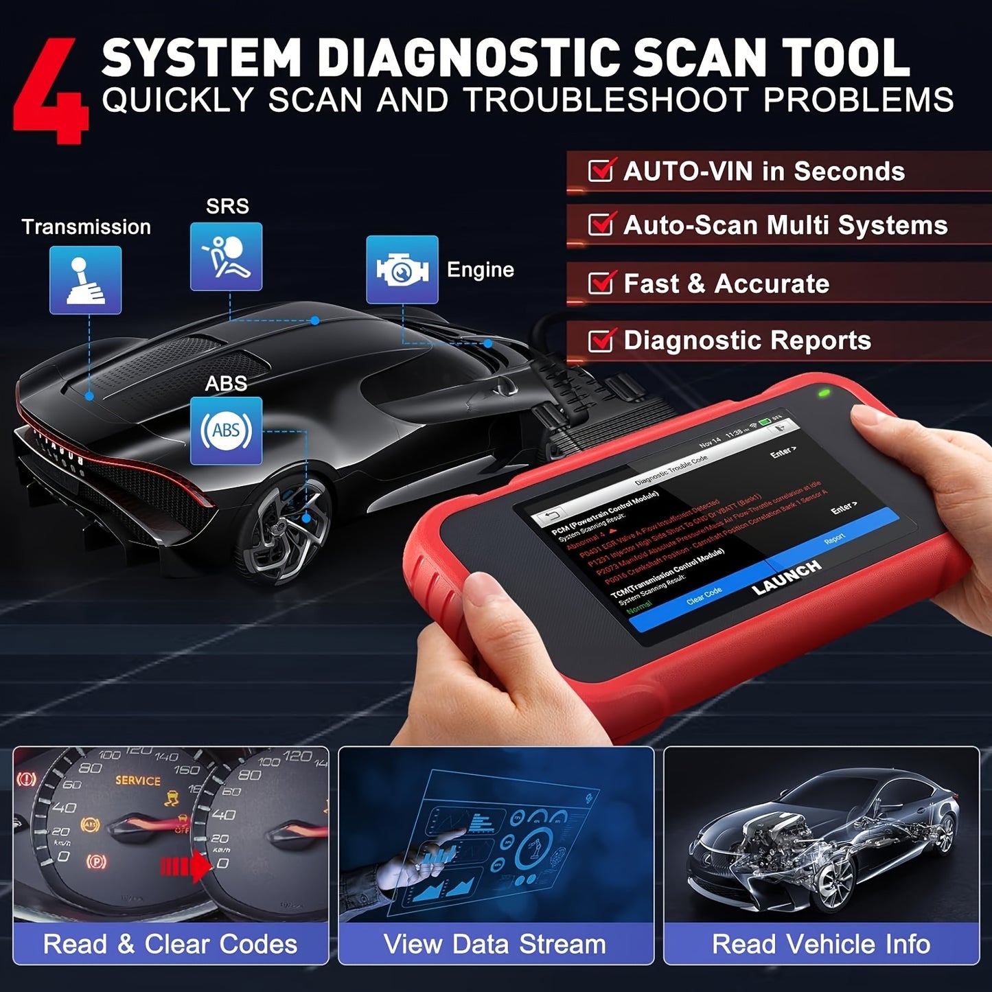 CRP123E OBD2 Scanner with Oil/Throttle Reset, SAS Reset, Battery Test, and AutoVIN, Car Code Reader for All Cars