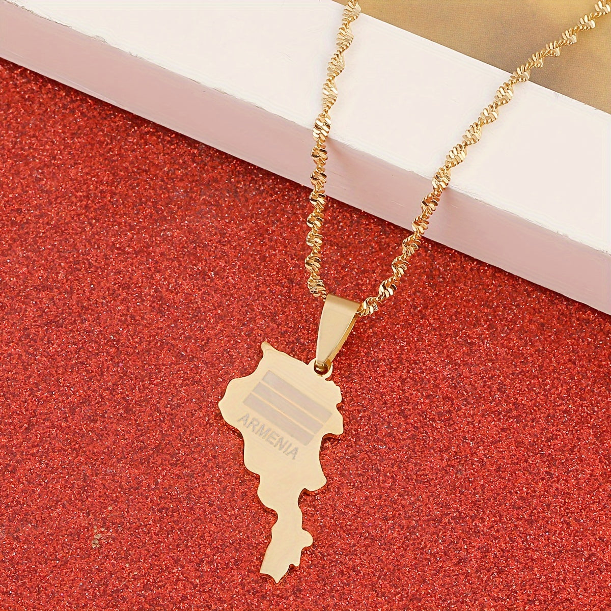 Armenia Pendant Necklace in Gold-Tone Stainless Steel, Stylish National Charm Jewelry, Minimalistic Ethnic Design, Versatile Unisex Fashion Accessory for Everyday and Special Occasions, Year-Round Must-Have Accessory.