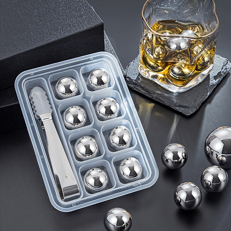 Set of 8 Stainless Steel Ice Ball Makers with Clips - 25mm Quick-Freeze Spheres for Whiskey & Wine Cooling, Must-Have Kitchen Gadgets