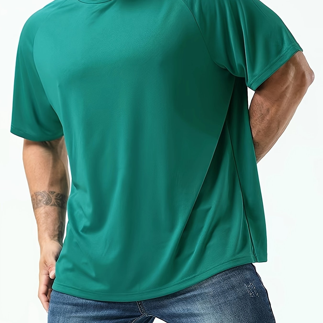 Plus-size men's moisture-wicking short-sleeve T-shirt for casual sports.