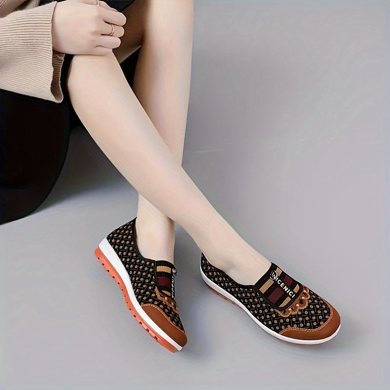 Women's comfortable slip-on loafers with rubber sole, fabric lining, and Mary-Jane strap design for summer wear.