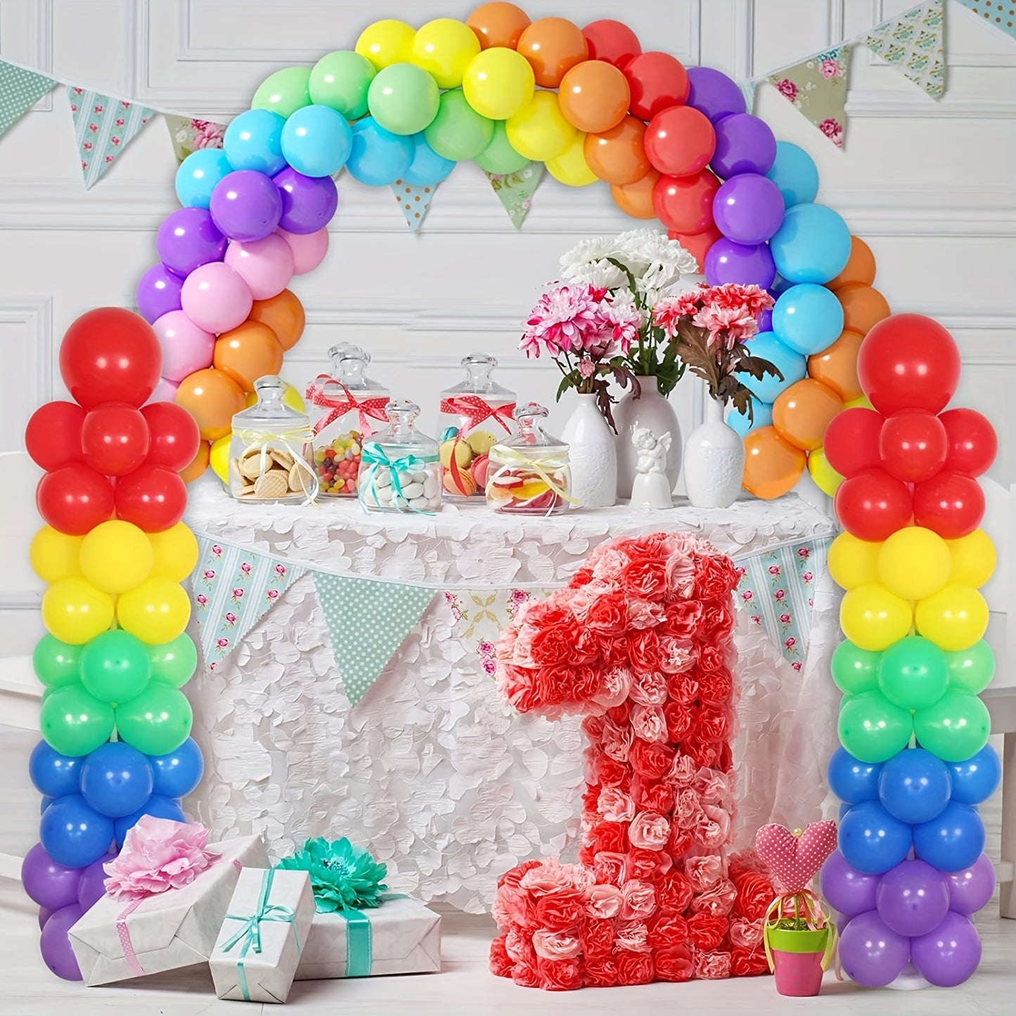 Kit for customizable balloon arch and column stands for table decorations at weddings, baby showers, and birthday parties, including adjustable arch kit and 160.02 cm balloon tower stand with pole and water-fillable base.