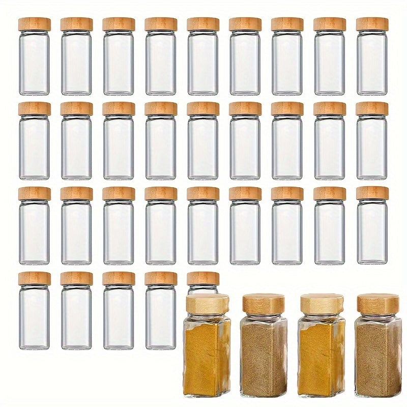 Set of 12, 24, 36, or 48 Airtight Glass Spice Jars for Organizing Seasoning Bottles in the Kitchen. Can Also Be Used for BBQ Rubs, Herbs, and Seasonings. Safe for Food Contact.