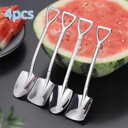 Set of 4 Stainless Steel Spoons - High-Quality, Safe for Food Ice Cream & Dessert Scoops perfect for Camping and Kitchen, Must-Have Ice Cream Accessories