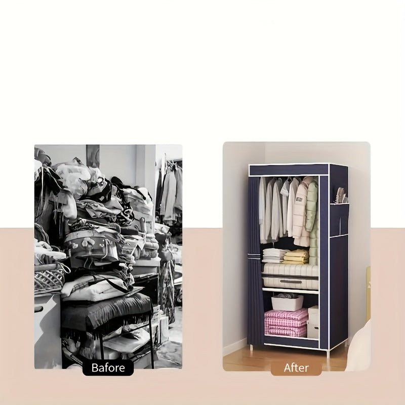 Conveniently Assemble Your Non-Woven Fabric Wardrobe - Roomy 3.2 Cubic Feet Storage Closet with Sturdy Metal Frame for Bedroom, Rental Housing, Organizing Clothes, and Home Storage. Easy to Set Up, Moveable Closet Solution