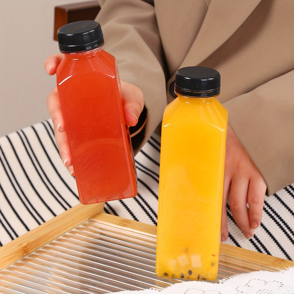 1pc or 4pcs of clear plastic juice bottles with leak-proof caps, ideal for juicing, smoothies, milk, and homemade beverages. Bulk drink containers.