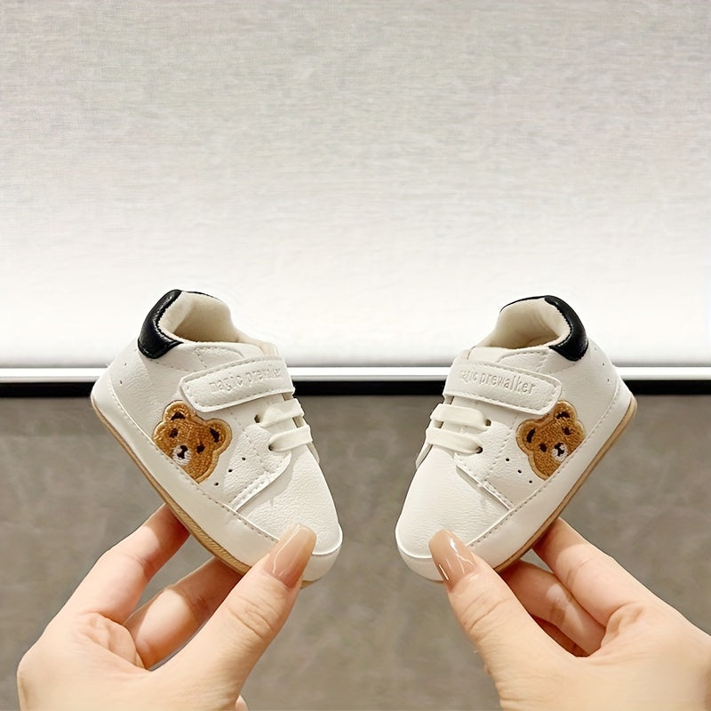 Cute bear sneakers for kids are non-slip and comfortable with easy hook-and-loop closure, ideal for all seasons.