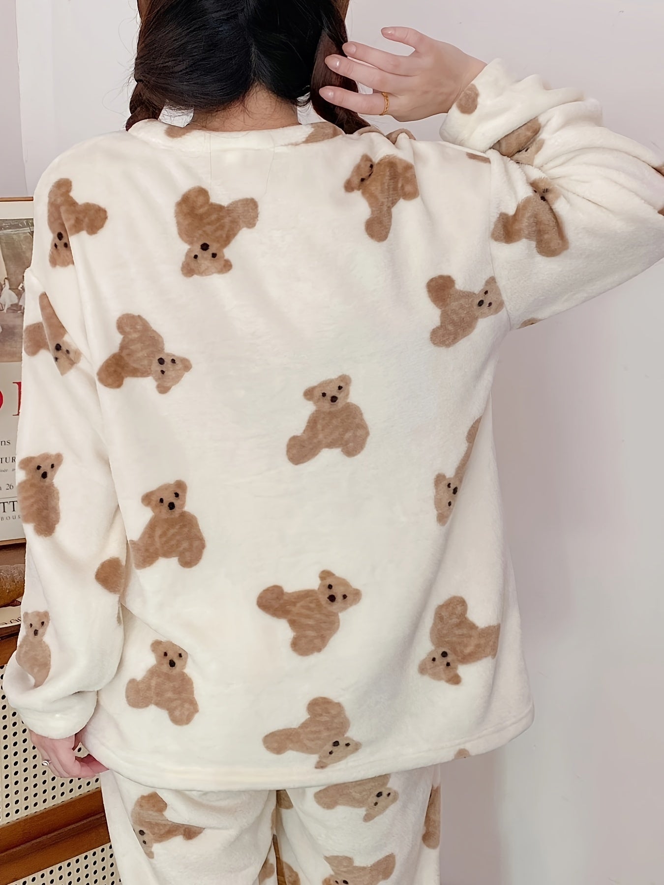 Cozy Teddy Bear Print Pajama Set for Women