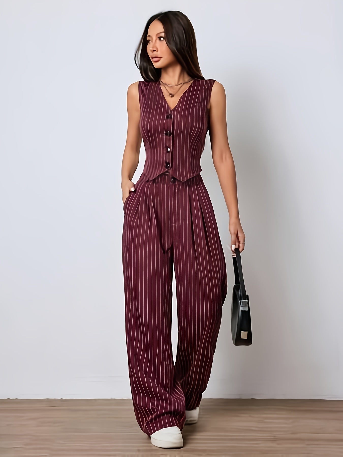 99112018 Women's Sleeveless Top and Pants Set for Spring/Autumn Fashion