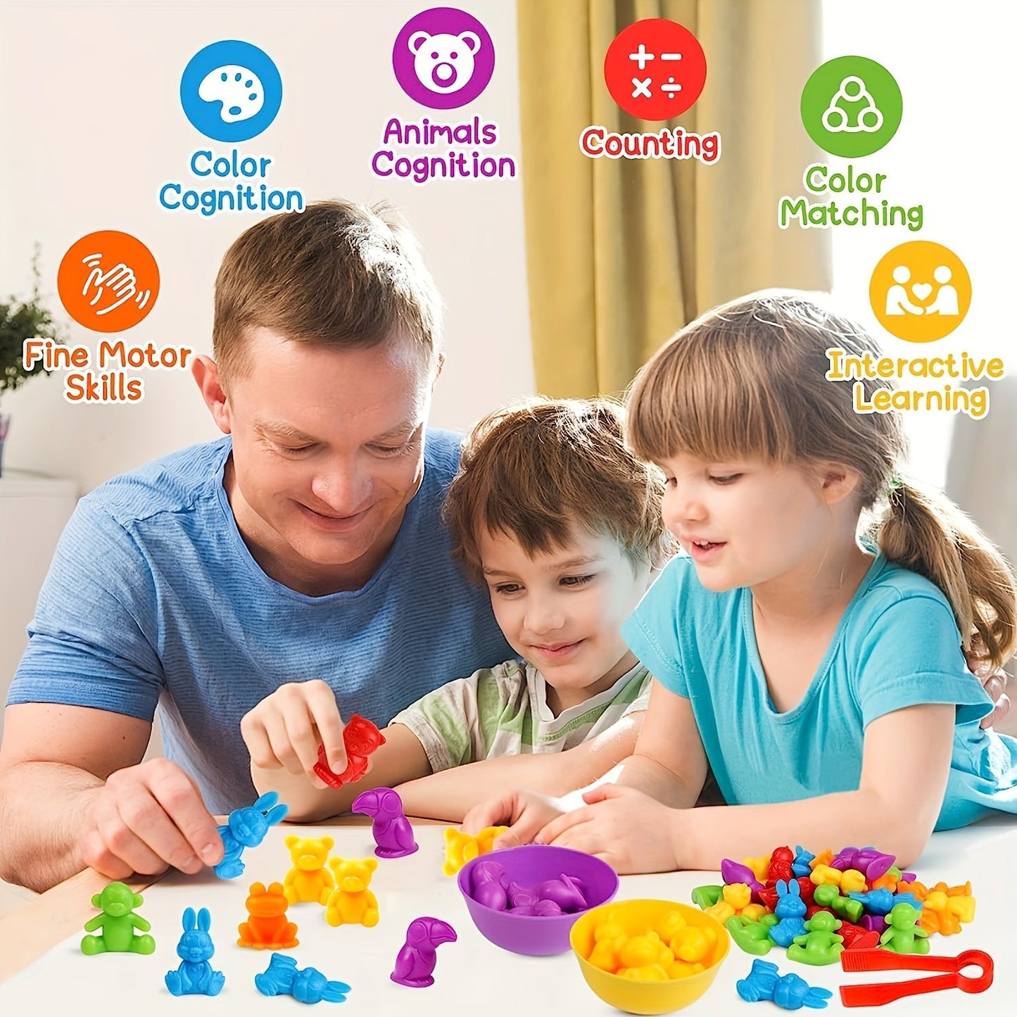 1-Piece Preschool Educational Toy Set - Includes STEM Development Counting & Matching Games and Sorting Bowls for Kids - Made with Durable Plastic Material, Perfect for Christmas, Halloween, or Holiday Gifts.