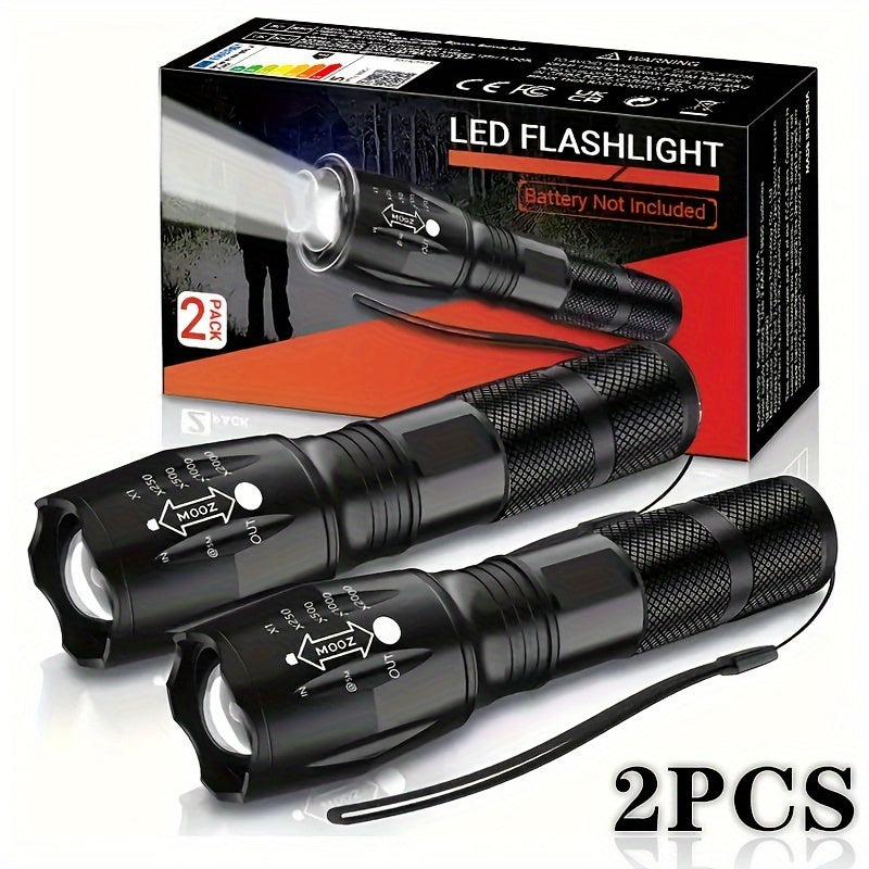 Pair of Zoomable LED Flashlights for Camping, Hiking, and Emergencies - Textured Grip, Easy Battery Replacement, Secure Compartment