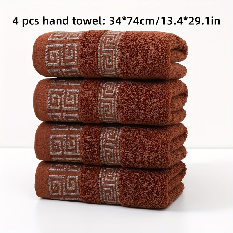 Set of 4 luxury cotton hand towels, 430gsm, quick-dry and absorbent. Soft and durable for bathroom or travel. Great holiday gift.