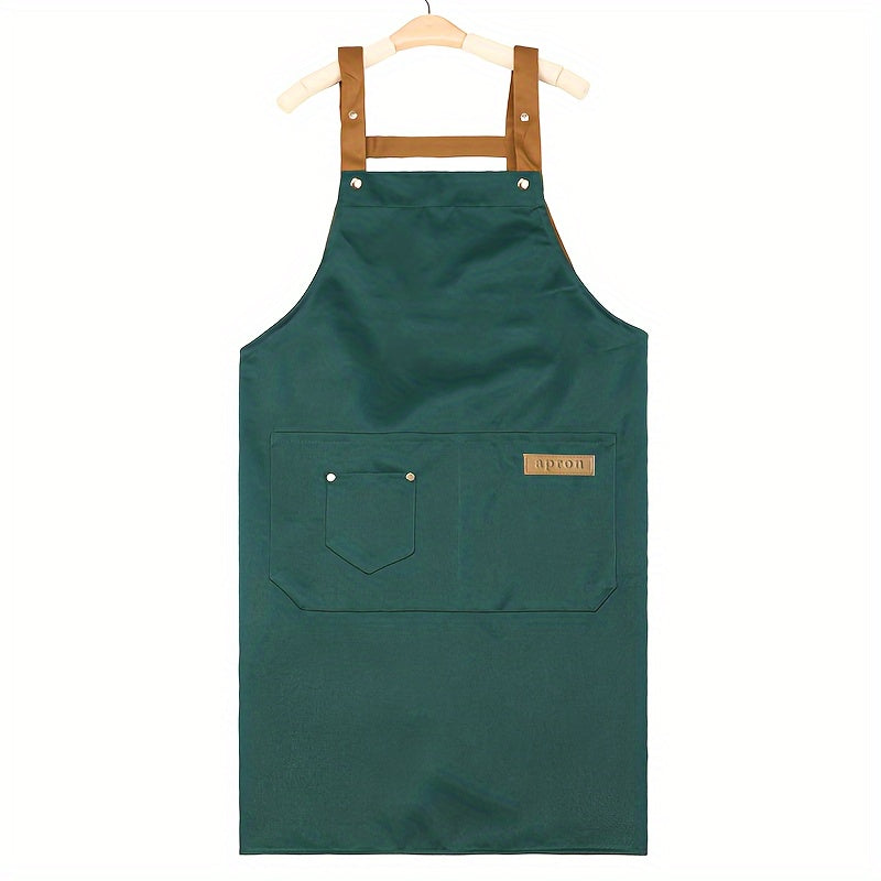 Unisex canvas apron with pockets, adjustable strap, ideal for coffee shops, restaurants, kitchens, and various other professions. Made of durable 240G/M² woven fabric with a protective