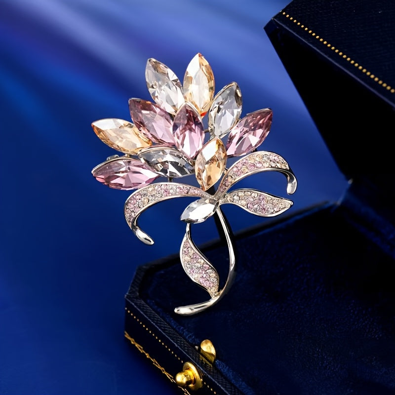 Luxurious Crystal Flower Brooch, Beautiful Rhinestone Floral Pin, Elegant Accessory for Evening Wear and Special Events