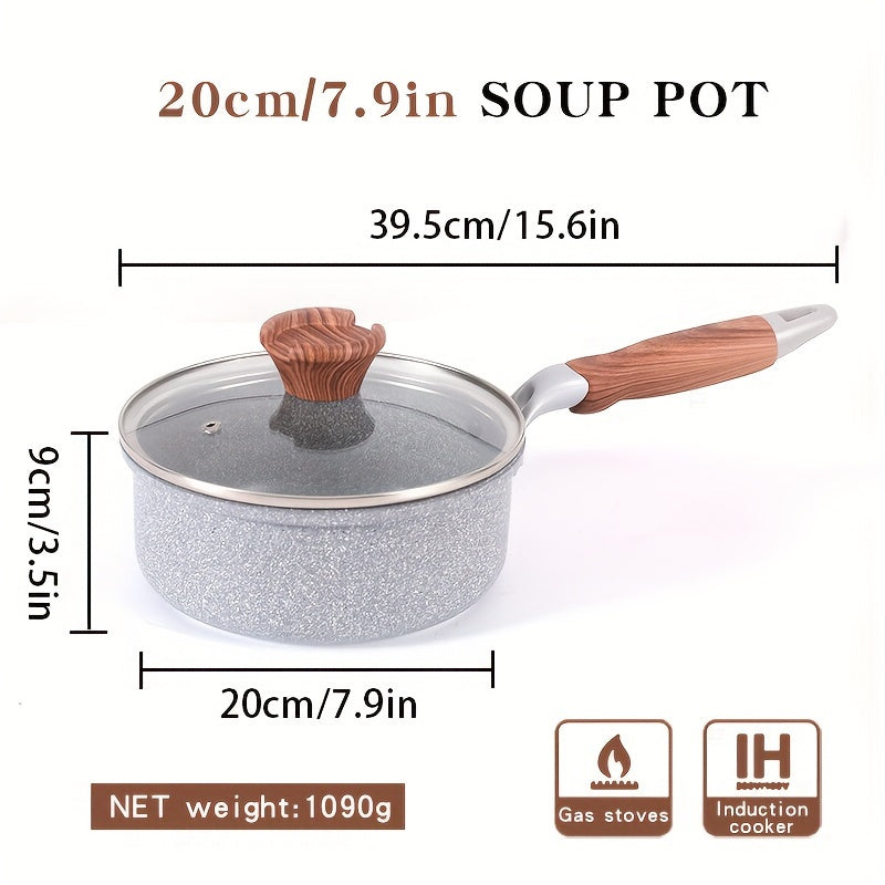 Versatile Cookware: Premium Aluminum Soup & Milk Pot with Thick Tempered Glass Lid - Non-Stick, Easy to Clean - Ideal for Omelets, Soups, Noodles