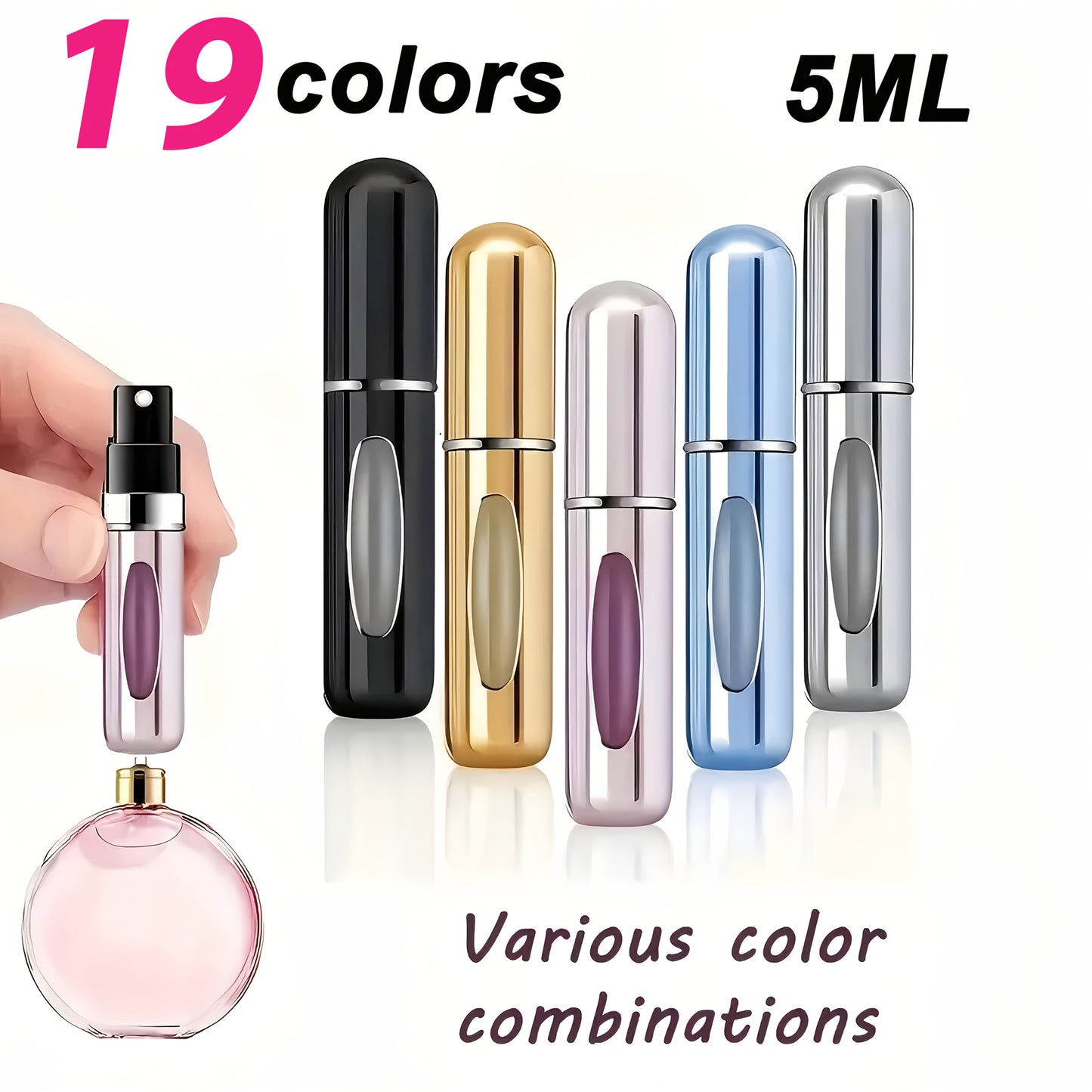 Refillable atomized perfume bottle ideal for travel and outings (5ml), suitable for men and women, makes a great gift.