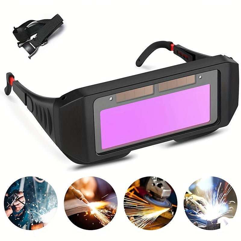 1pc Solar Powered Auto Darkening Welding Goggles for eye protection during welding.