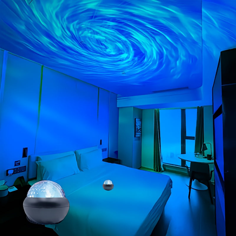 LED Ripple Nightlight with adjustable color-changing circular spotlight, perfect for bedrooms, weddings, holidays, and travel. Powered by USB.