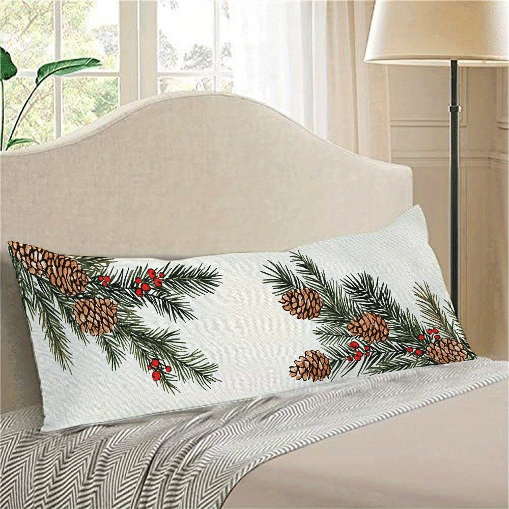 Long Body Pillow Cover made of cozy flannel fabric, measuring 137.16x50.8 cm. Features a zipper closure and is machine washable. Perfect for all-season use, this pillow cover has a casual style with a pine nut design, ideal for adding a touch of love