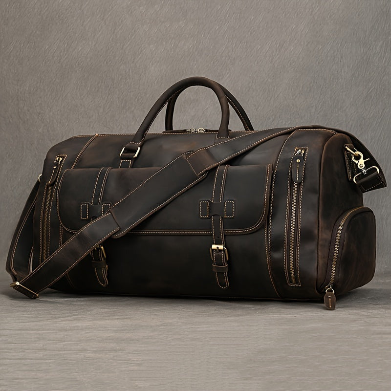 Genuine cowhide leather duffel bag for men, retro fashion handbag - 57.91 cm