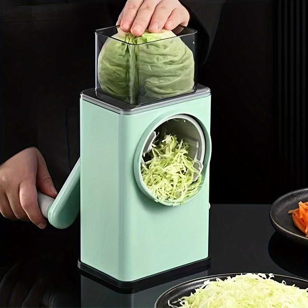 One kitchen manual high-speed slicer, with 6 interchangeable blades, suitable for slicing vegetables, nuts, and cheese. Features a rotating handle for easy use. Great for potatoes, carrots, and zucchini.