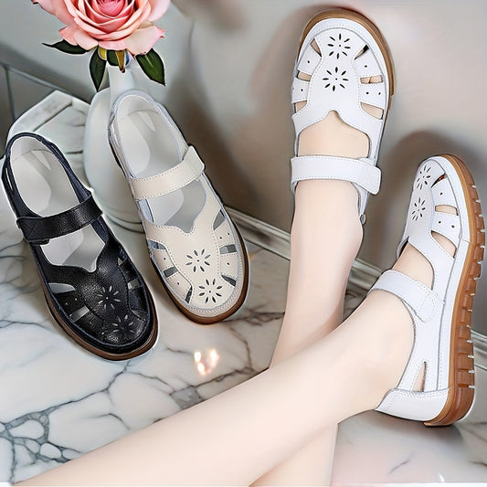 Women's casual platform sandals with floral cut-out design, breathable and soft sole for summer wear.