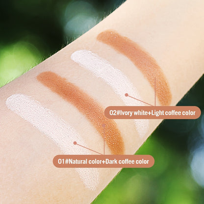 Dual-headed contouring stick for highlighting and shading to create a three-dimensional V-shaped nose shadow and high nose effect.