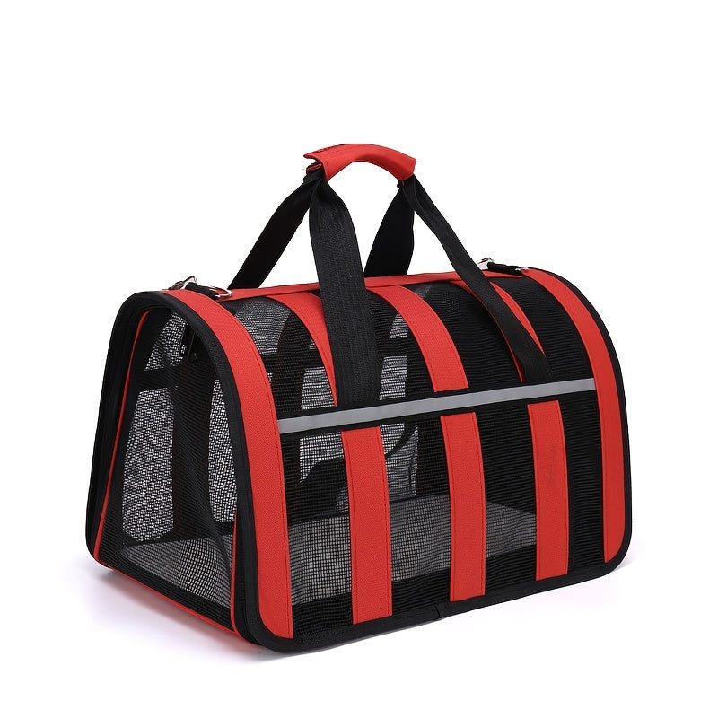 Portable pet carrier for small cats and dogs, ideal for travel and outdoor activities, breathable and foldable.