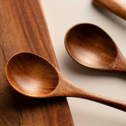 Set of 4 modern, reusable wooden spoons ideal for dinner, coffee, milk, and dessert - great for parties and kitchen use.