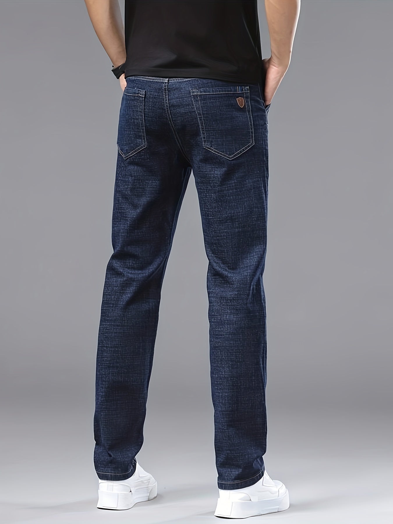 Black denim jeans with patch & embroidery, stretchy and slim-fit for all occasions.