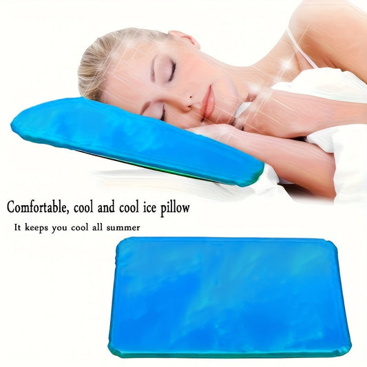 Blue Gel Ice Pillow with Therapeutic Muscle Soothing Cushion - Portable Woven Neck Support, Hand Washable Summer Chill Pillow Massager for Home Bedding