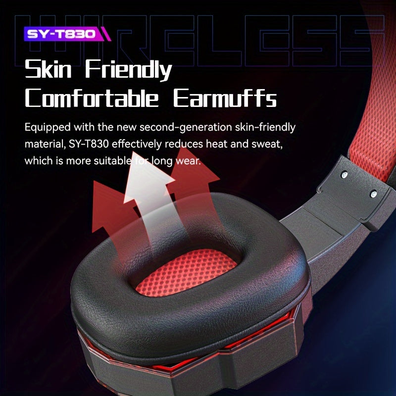 SY-T830 Wireless Gaming Headset with Wireless, Noise Isolation, 45ms Ultra-Low Latency, Long Battery Life, Built-in Mic, Type-C Charging, for Phones & Laptops.