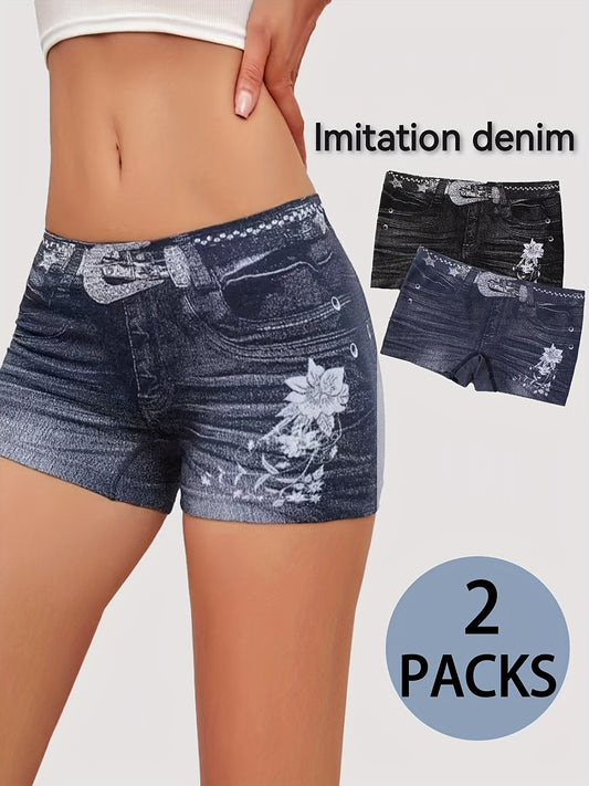 2 Seamless Simulation Denim Boyshorts for Women: Sexy, Comfy, Breathable Stretchy Intimates.