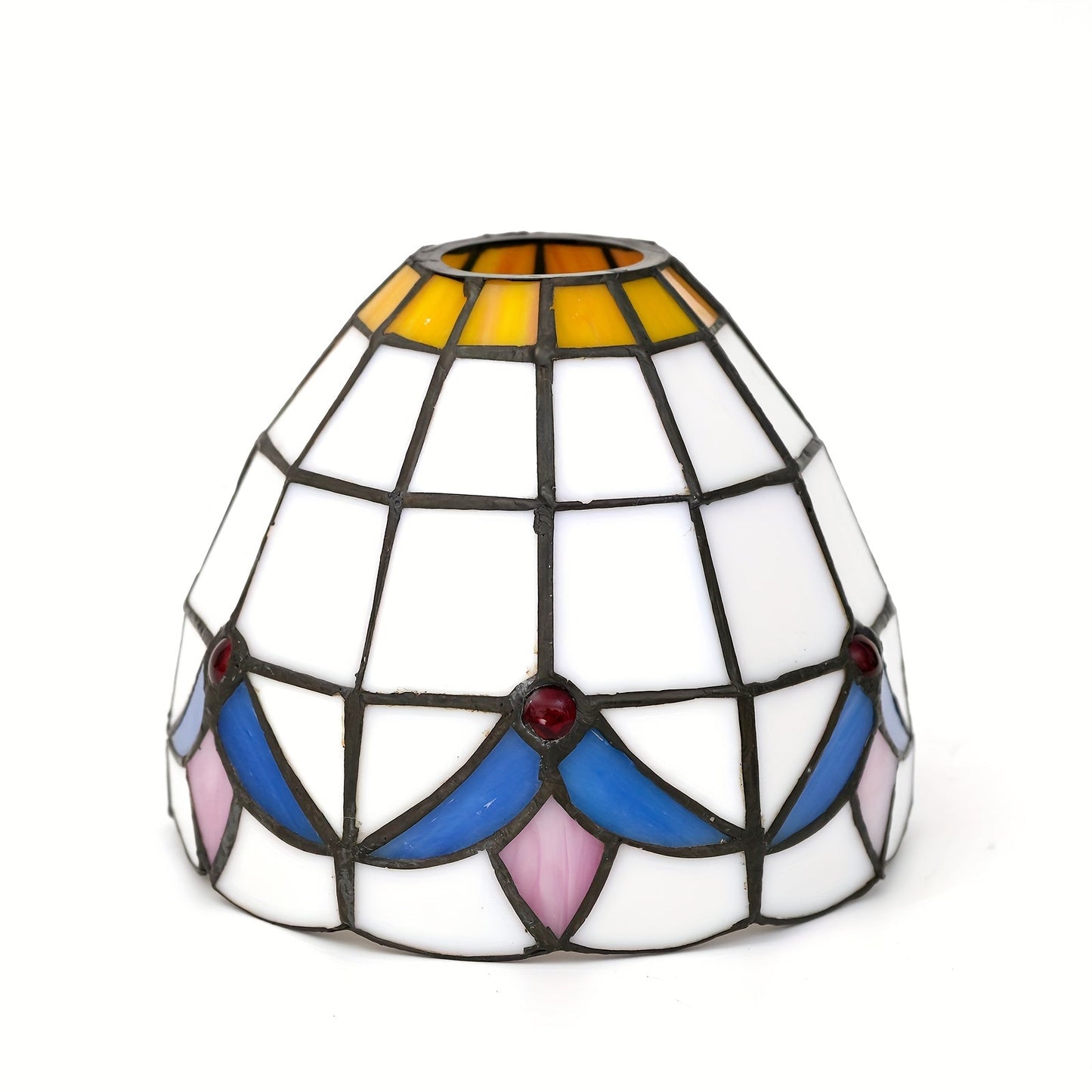 This 6-Inch Leaf Pattern Handcrafted Stained Glass Lamp Shade is an artisan crafted decorative piece perfect for pendant and wall lighting fixtures. Suitable for ages 14 and up, this lampshade does not include any battery or wireless features.