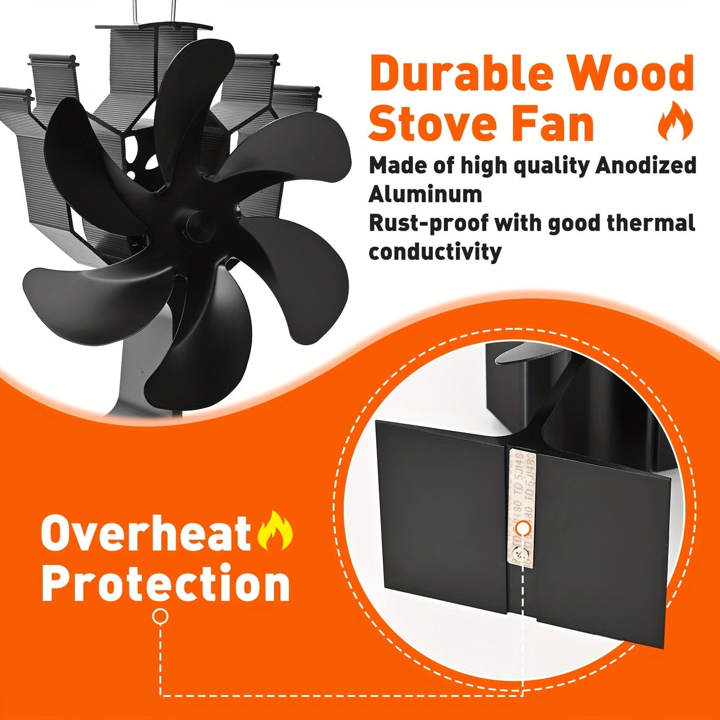 Aluminum Table Fan with Bracket for Buddy Heater Thermal Fireplace, Mr Heater Propane, Log Burner, Wood Burning Stove Accessories - High Speed Fan for Non-Electric Camping Outdoor Indoor Use