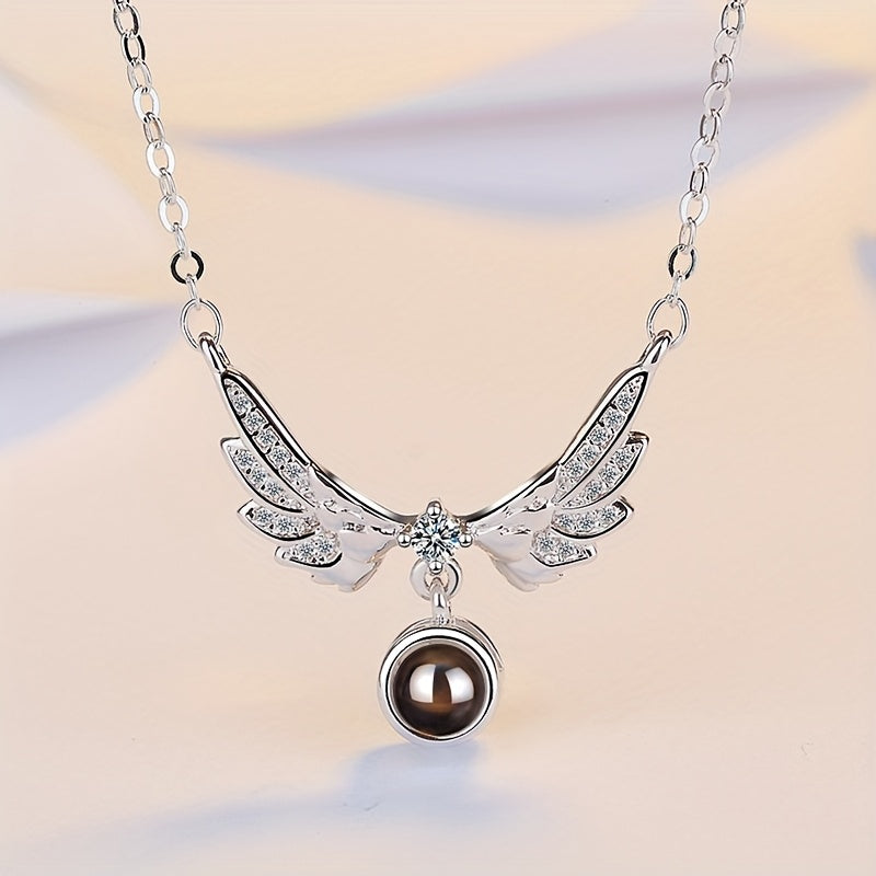 Silver-plated Angel Wings Pendant Necklace with Cubic Zirconia, Heart Charm - Elegant Boho Vintage Jewelry for Every Occasion