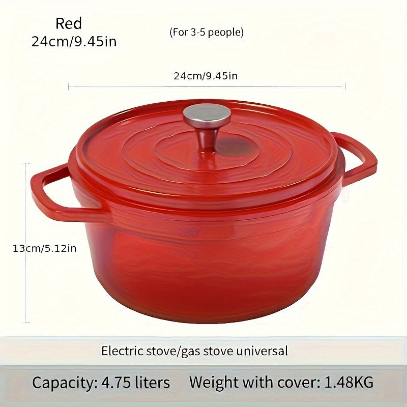 Multi-functional Enamel Soup Pot with Lid - Made from Cast Aluminum, Featuring Dual Handles, Ceramic Coating, Ideal for Home Kitchens, Suitable for Stove-top Cooking, Suitable for Stir-frying, Ceramic Inner Lining for Easy Cleaning.