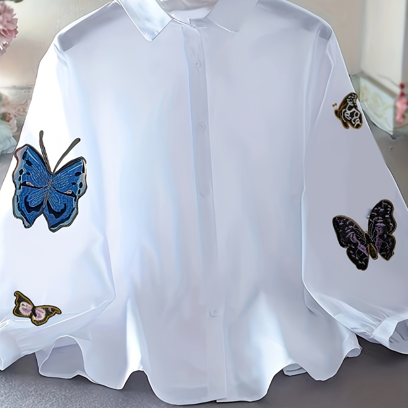 Women's Spring/Summer Butterfly Print Shirt with Long Sleeves