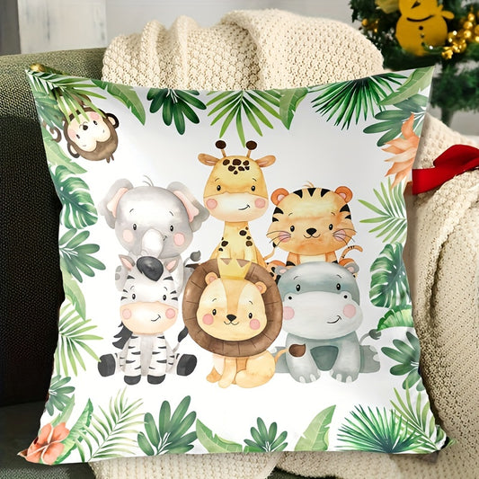 Jungle animal themed throw pillowcase for kids' room decoration, cushion not included.