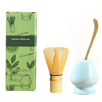 Complete Set of Traditional Japanese Matcha Tools - Includes Bamboo Whisk, Ceramic Spout, and Scoop - Ideal for Holiday Season