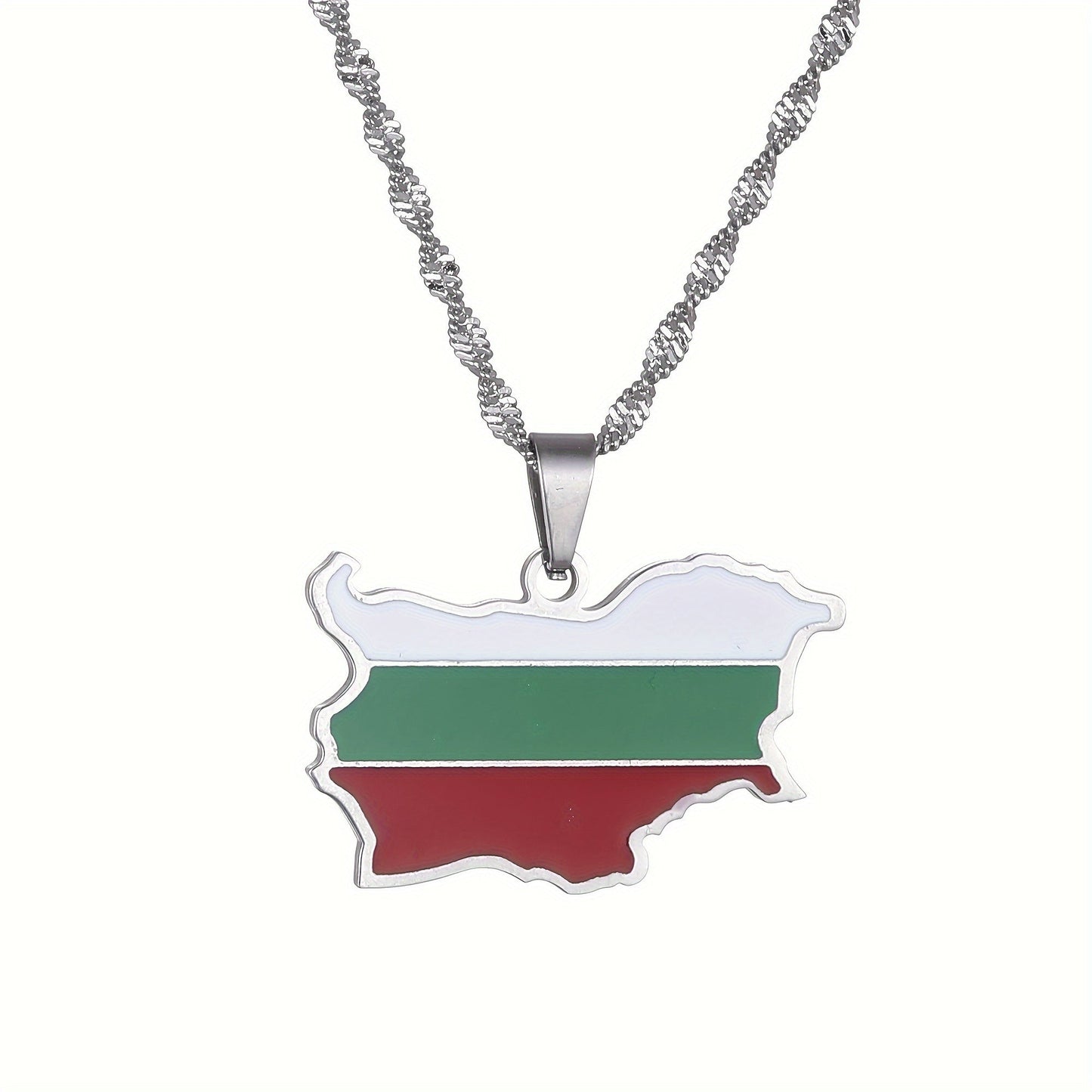 Unisex Bulgaria Flag Stainless Steel Pendant Necklace, featuring Ethnic Simple Style, suitable for Women and Men. Versatile Fashion Jewelry perfect for Daily or Party Wear, all-year round Accessory.