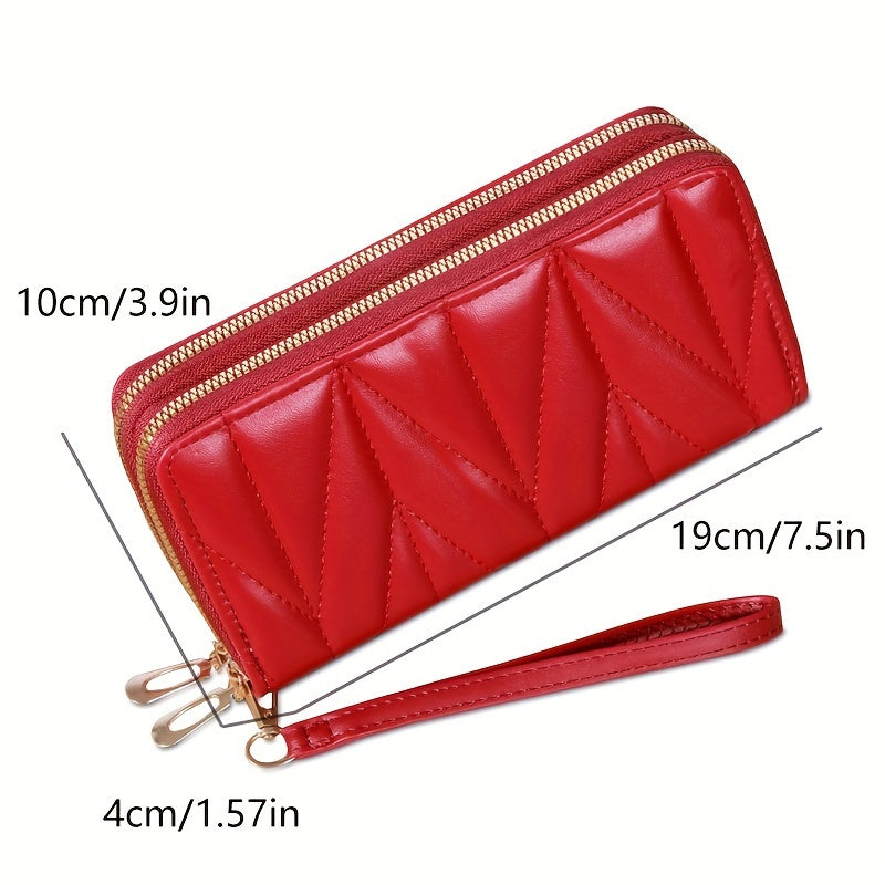 Women's fashion long wallet with dual zipper, card holder & coin pouch. Classic style with casual continental zipper closure. Nylon lined with random print, no edge paint.