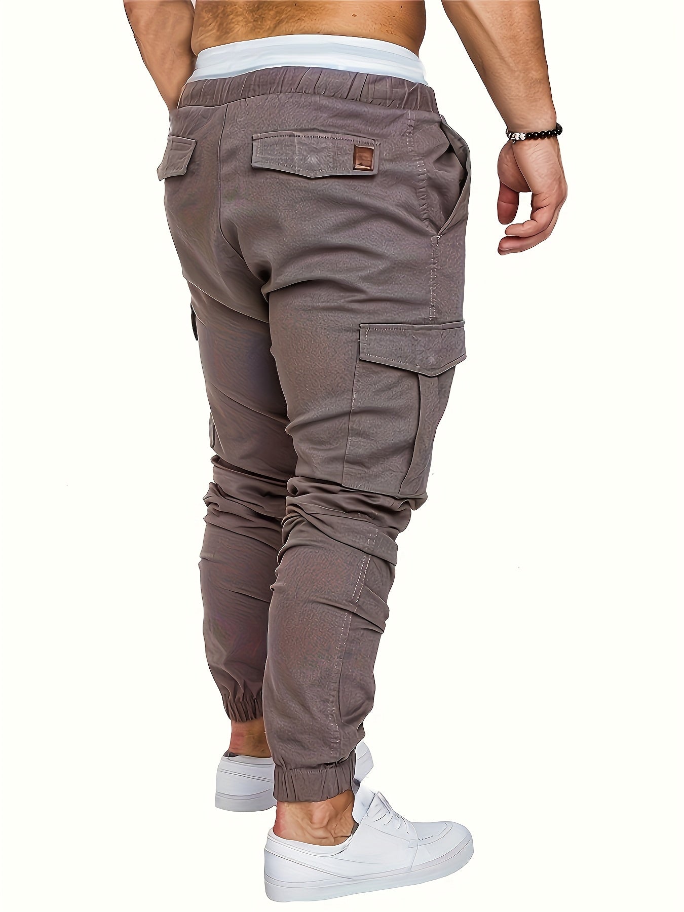 3-Pack men's casual cotton cargo pants with drawstring waist, standard fit, regular length, and solid color woven fabric.