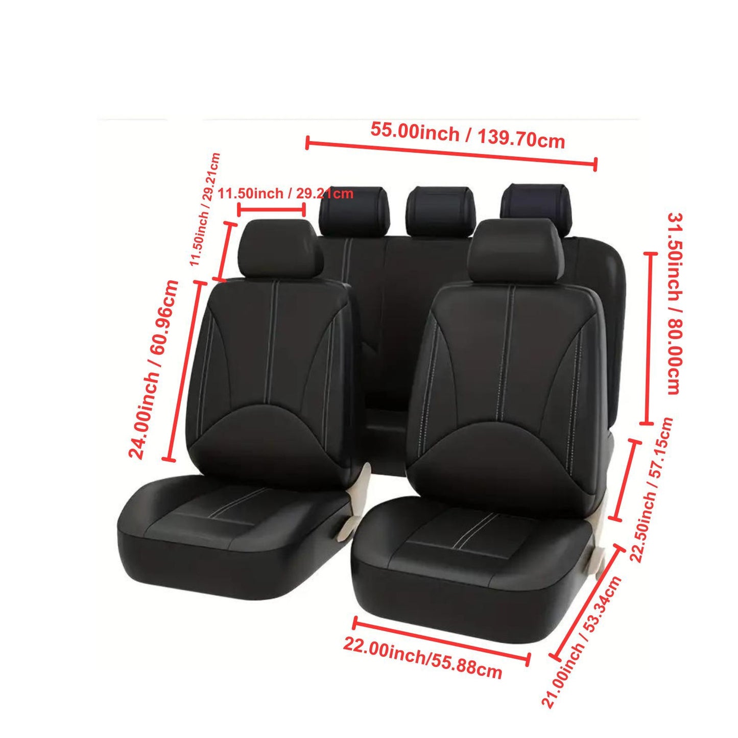 9-piece PU leather car seat cover set fits most vehicles and is airbag compatible.