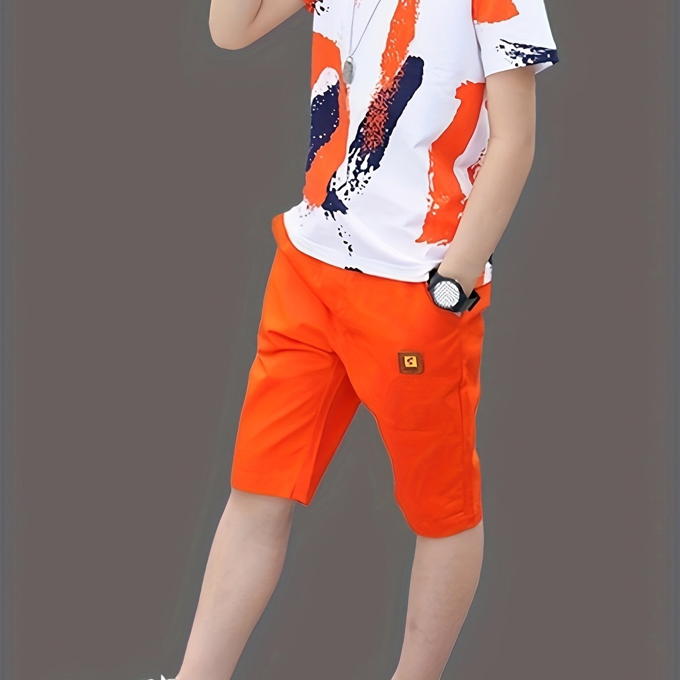 Boys' Summer Sporty Cotton Set with Letter Print - Machine Washable, Ideal for Outdoors