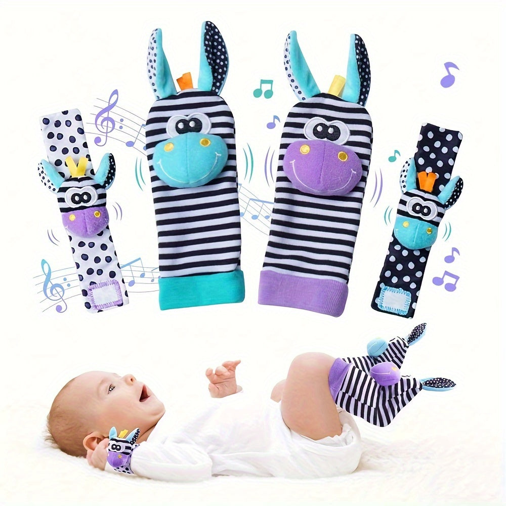 Set of 4 Baby Rattles Toys for Ages 0-12 Months, Perfect for Infant Girls and Boys Aged 3-6 Months, Hand & Foot Toys for Newborns up to 9 Months, Includes Baby Shower Gifts with Wrist Rattle Socks