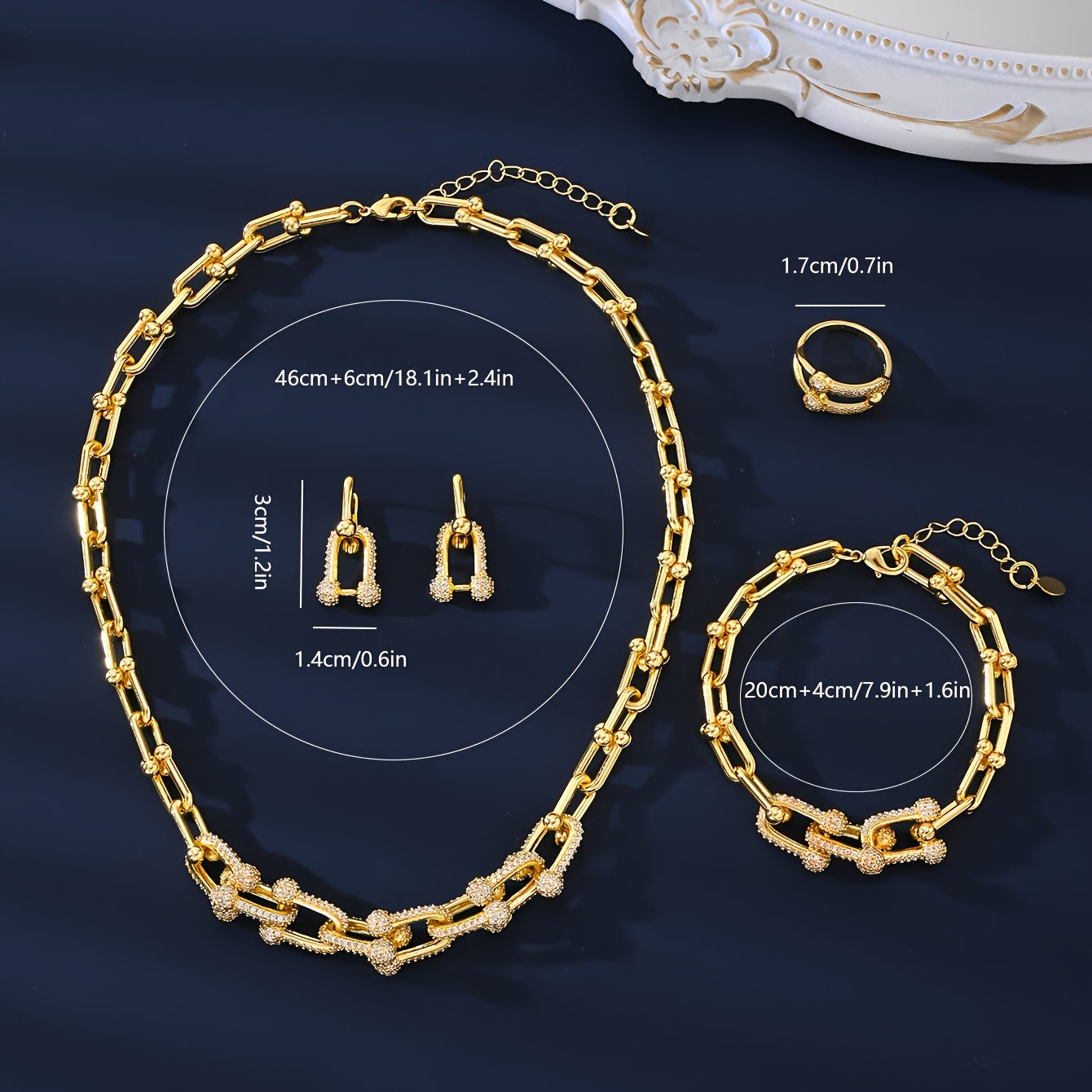 A set of four pieces of trendy European and American luxury zirconia jewelry, perfect for weddings, engagements, daily wear, holidays, social gatherings, and couple gifts. This elegant and durable set is hypoallergenic and ideal for summer.