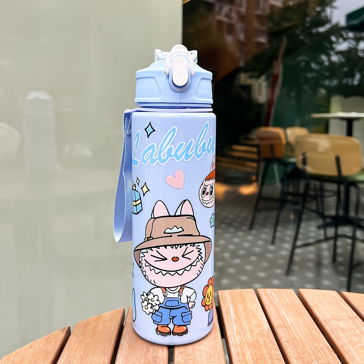 Labubu Cartoon Themed Water Bottle, 700ml, Leak-Proof with Straw, Ideal for Running & Outdoor Activities, Hand Wash Only, Festive Gift for Various Occasions