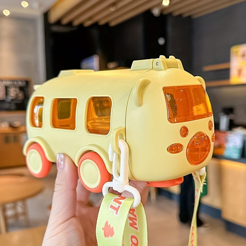 Youngsters' bus-shaped water bottle with straw - perfect for school and travel.